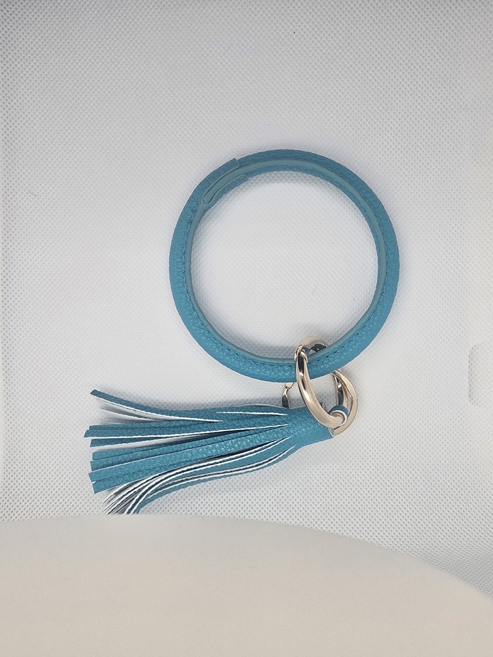 Turquoise Faux Leather Tassel Keyring Bracelet with Gold Ring